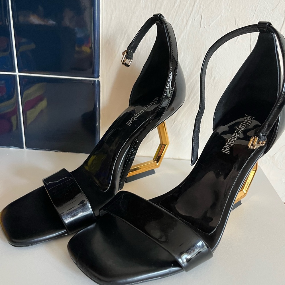 Jeffrey Campbell Black and Gold Geometric Heels